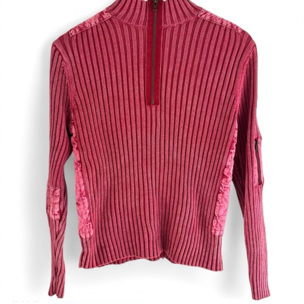 Vintage Pulp 100% Cotton Ribbed Y2K Quarter Zip Skater Sweater Pink Women’s Lg
